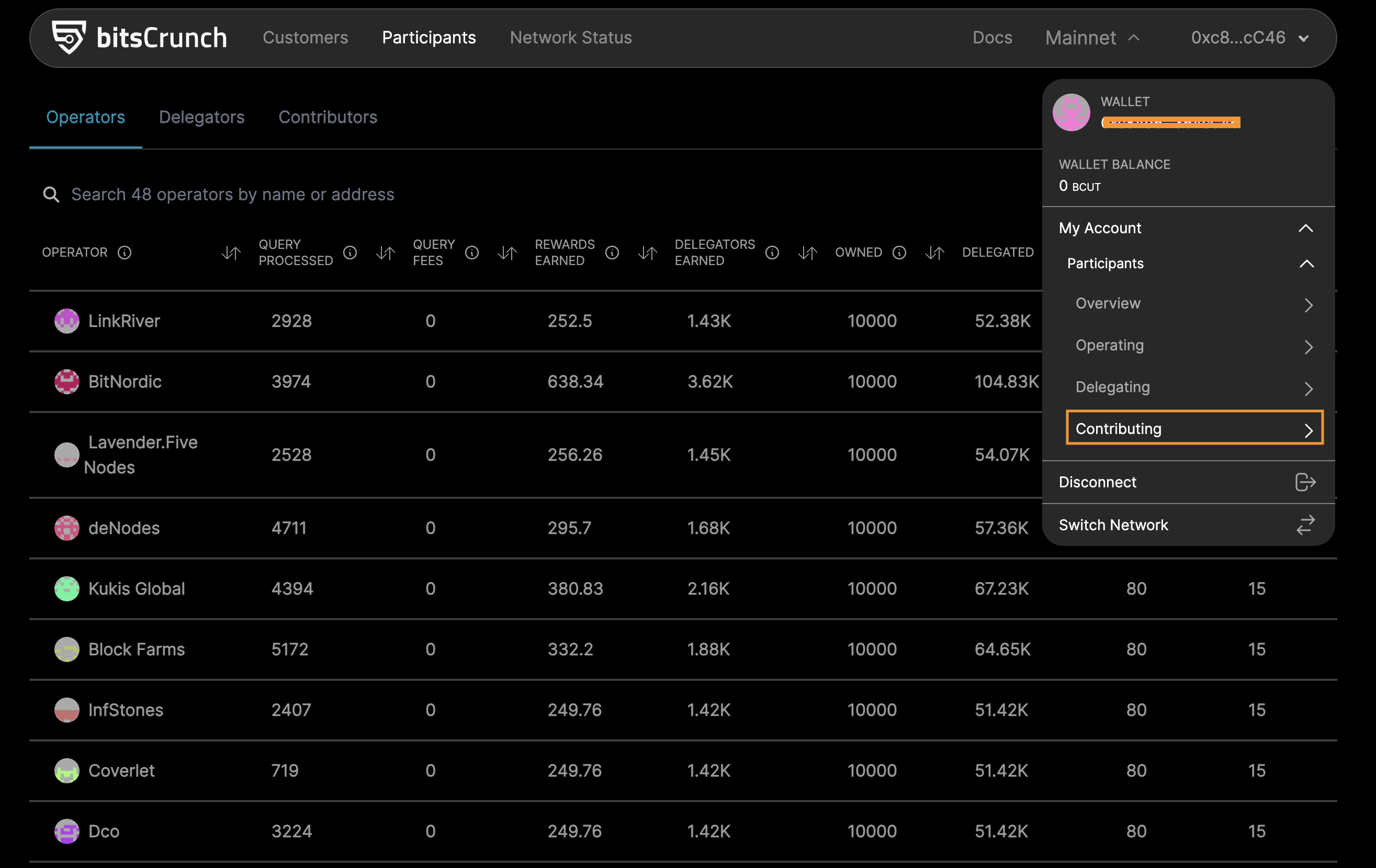 Select Contributing in the bitsCrunch network