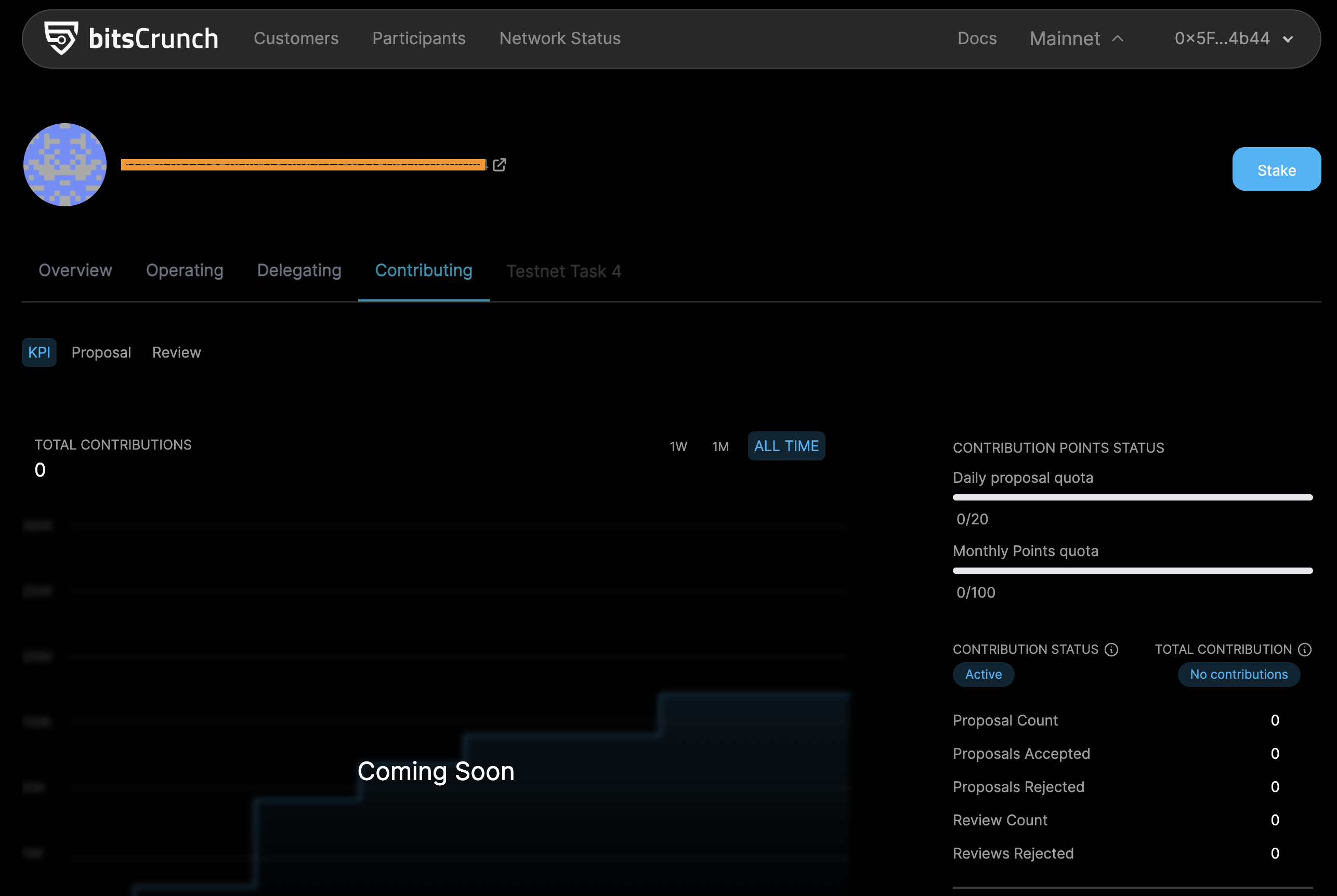 Contributor KPI page in the bitsCrunch network