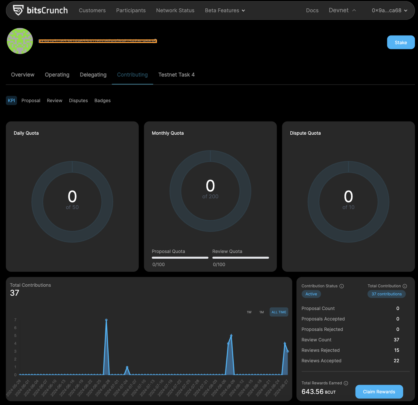 Select Contributing in the bitsCrunch network